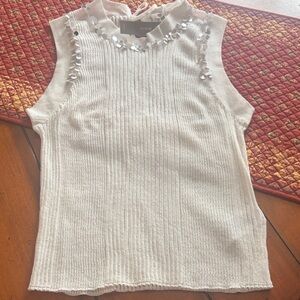 J. Crew White Sleeveless Tank with Embellishments